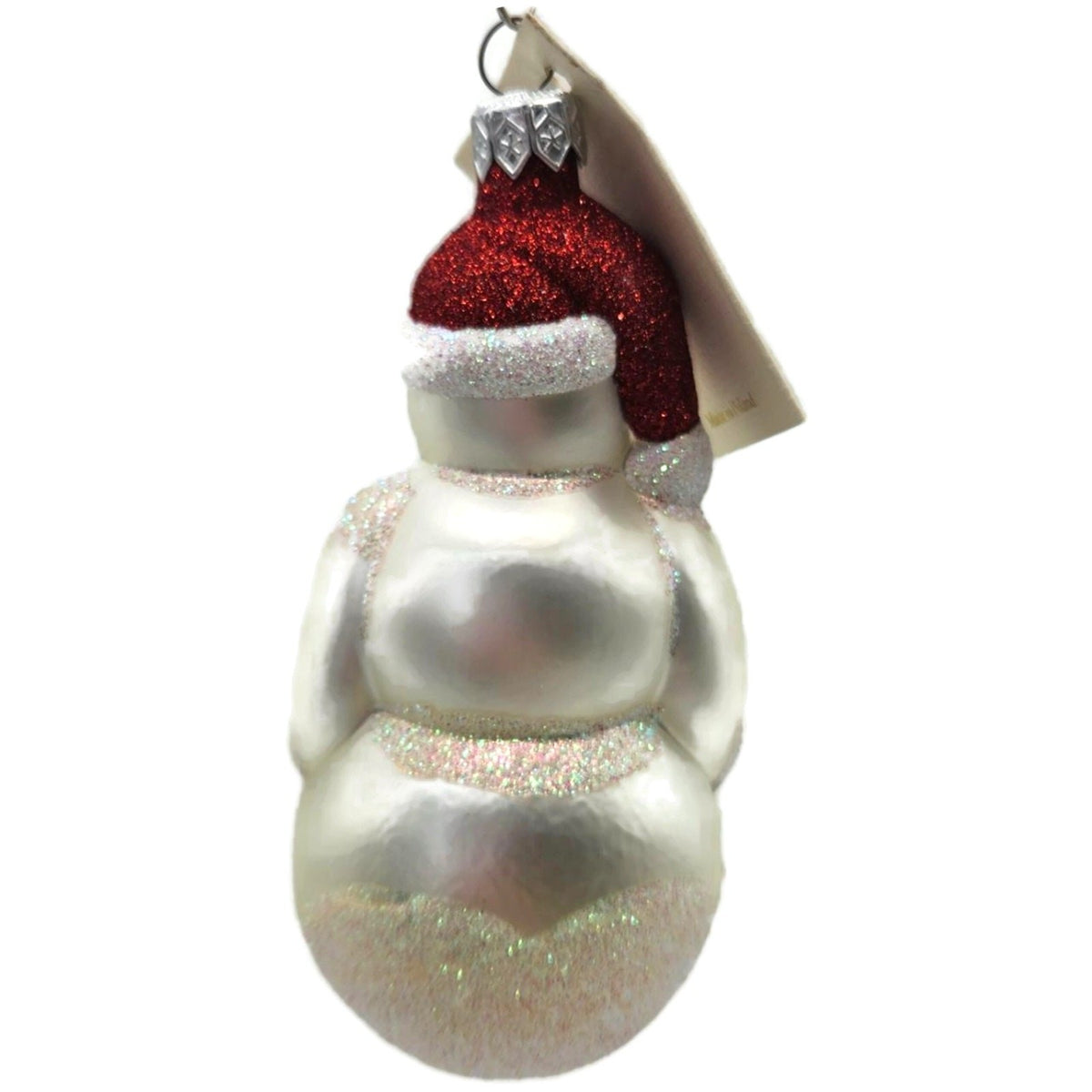 Patricia Breen Snowman Santa Matte Pearl White Red Glass Christmas Ornament 97455