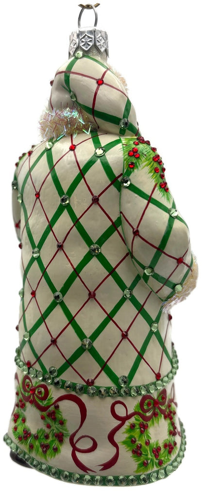 Patricia Breen Stately Santa Wreathed Jeweled Plaid Christmas Ornament 32304
