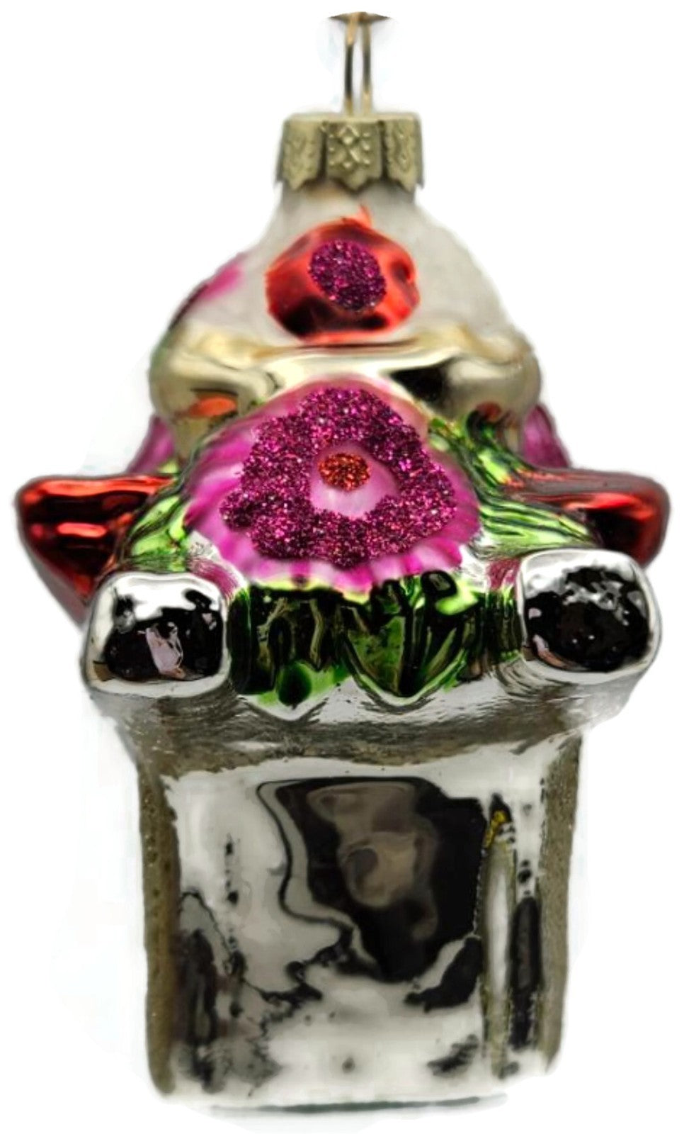 Floral Wheelbarrow Garden Flowers Blown Glass Christmas Holiday Tree Ornament5
