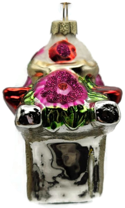 Floral Wheelbarrow Garden Flowers Blown Glass Christmas Holiday Tree Ornament5