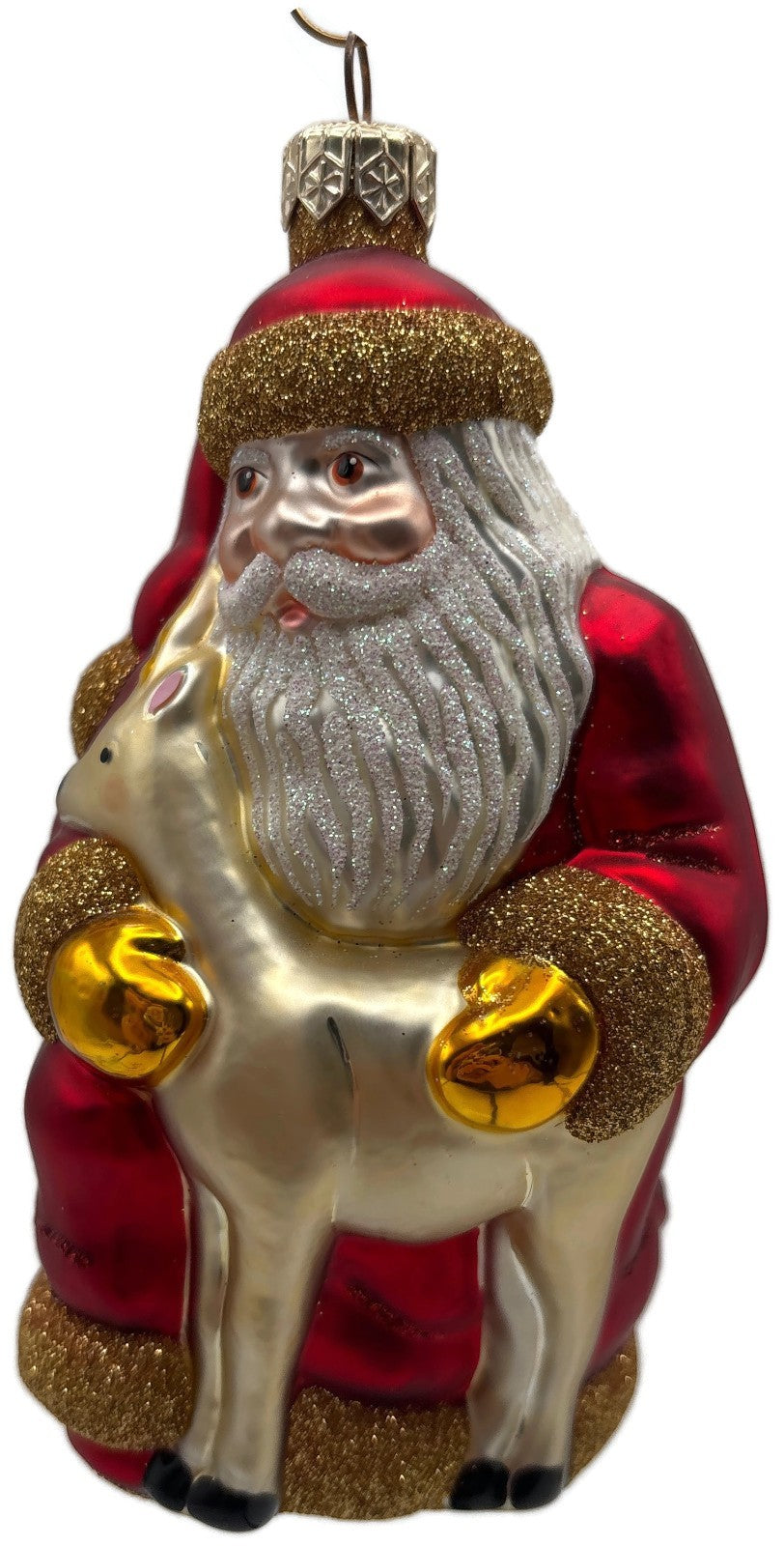 Patricia Breen Santa and Sarenka Fawn Deer Red Gold Christmas Tree Ornament 98381