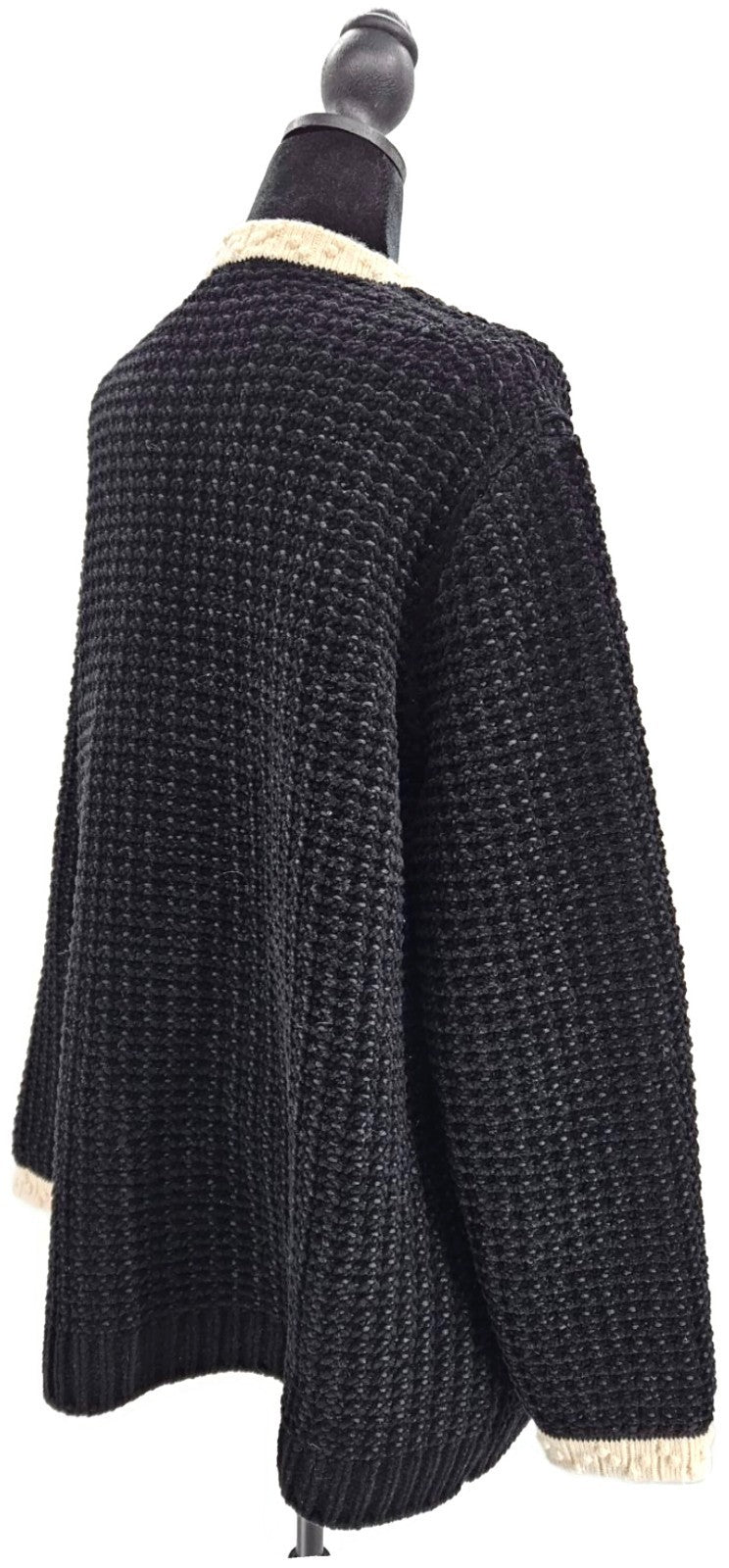 CHANEL Black White Wool Blend CC Button Cardigan Size 445