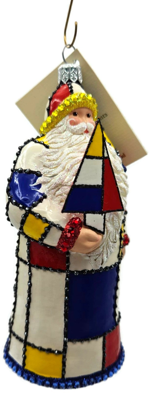 Patricia Breen De Stijl Santa Red Yellow Art Crystals Christmas Ornament 30072