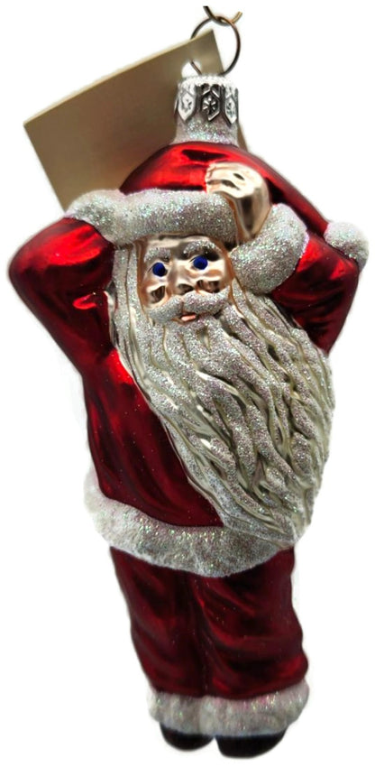 Patricia Breen Hold Onto Your Hat Santa Claus Red Glass Christmas Ornament 97210