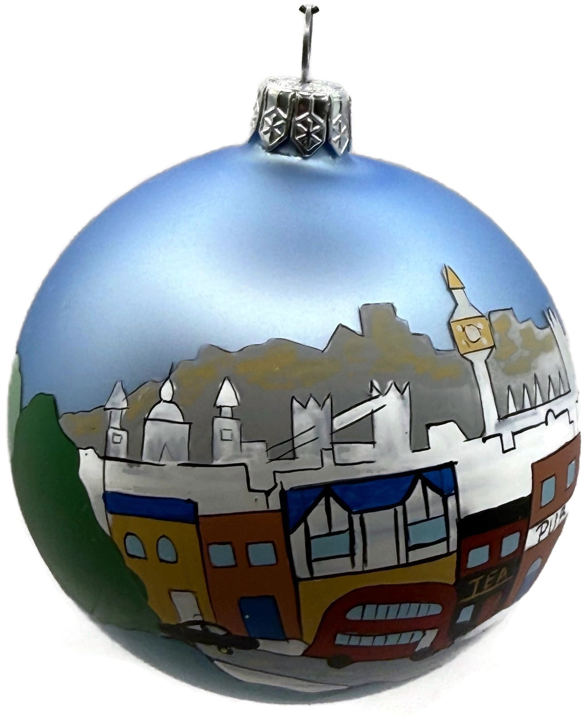 England Castle Horse Carriage Blue Hand Painted Glass Christmas Ornament11