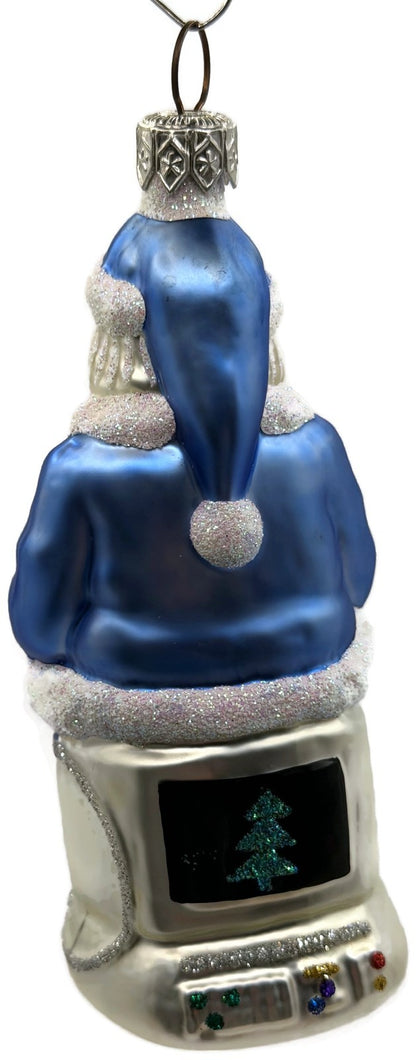 Patricia Breen Cyberspace Santa Sitting On Monitor Glass Christmas Ornament 97119