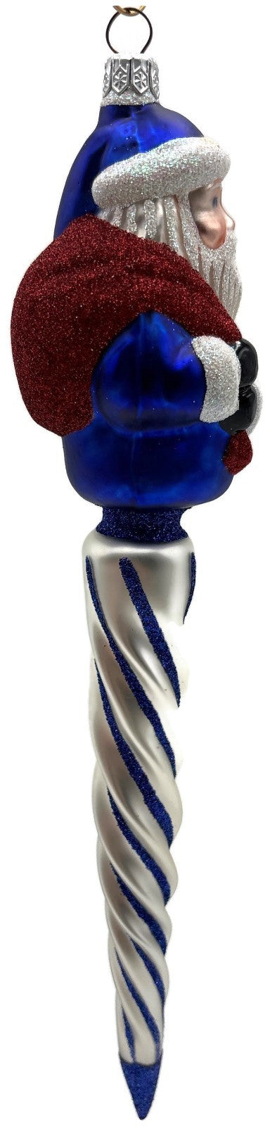 Patricia Breen Spiraling Santa Claus Blue White Christmas Drop Ornament 96462