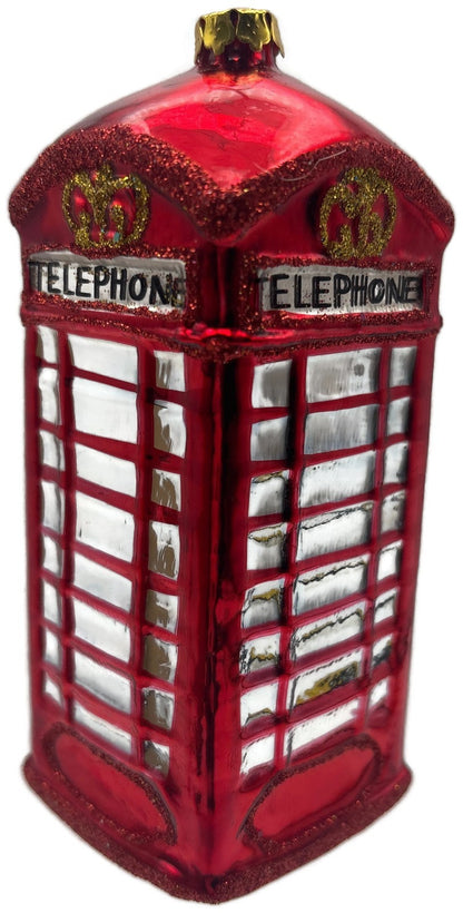 Christopher Radko London Calling Red Telephone Booth Glass Christmas Ornament2