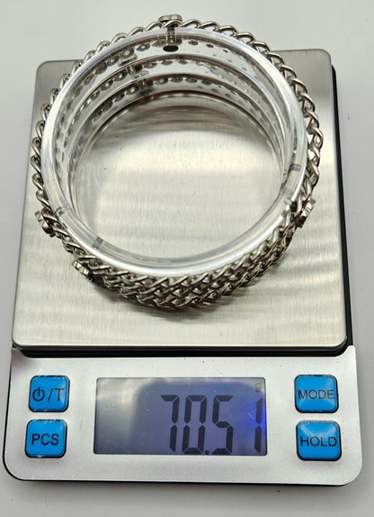 CHANEL Clear Acrylic Silver Chain Bangle Bracelet Set of 3 CC Logo Made in Italy12