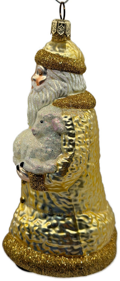 Patricia Breen Lost And Found Gold Santa Lamb Glass Christmas Tree Ornament 20225