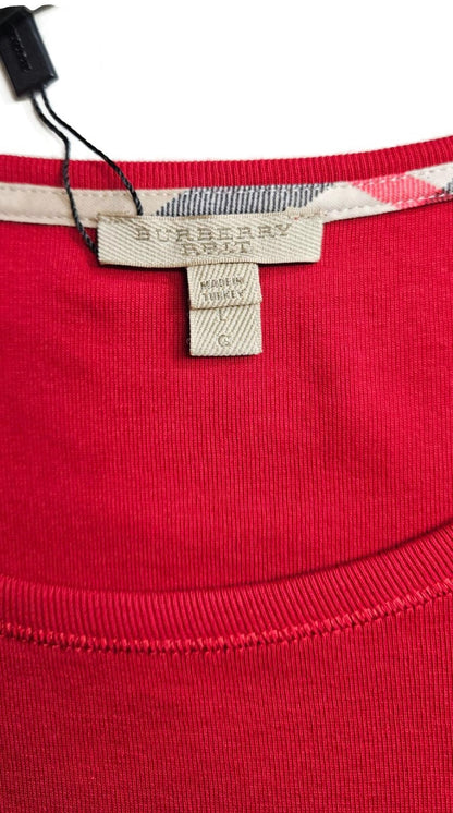 Burberry Brit Red Top Nova Check Cuff Scoop Neck 3/4 Sleeves Womens Sz Large NWT8