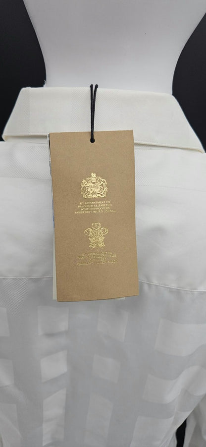 Burberry London White Tonal Check Button Front Shirt Women's Size 8 NWT9
