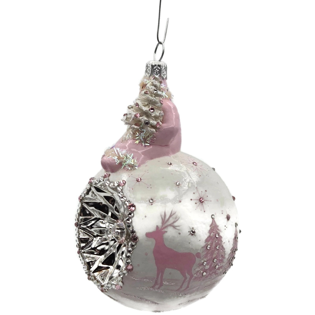 Patricia Breen Glorious Pink Reflector White Snowflakes Christmas Ornament 33339