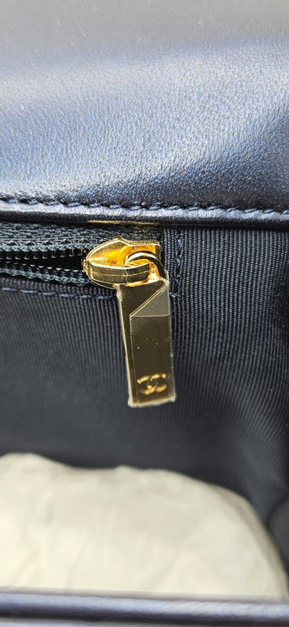 CHANEL Large Boy Flap Bag Navy Blue Calfskin Leather Gold Hardware Shoulder Bag14