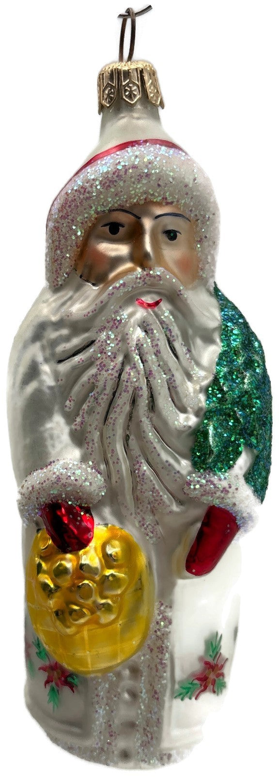 Christopher Radko Poinsettia Santa White Glass Christmas Ornament 1993 91-038-10