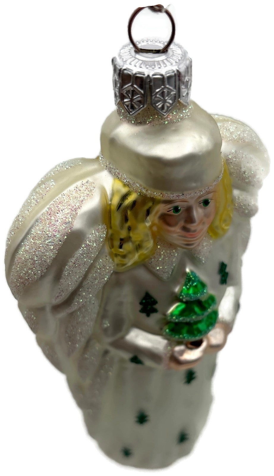 Patricia Breen Noel Angel Pearl White Yellow Green Glass Christmas Ornament 97319