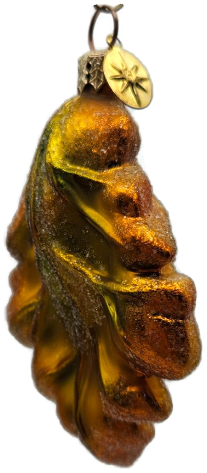 Christopher Radko Mini Oak Frost Yellow Leaf Glass Christmas Ornament 98-164-03