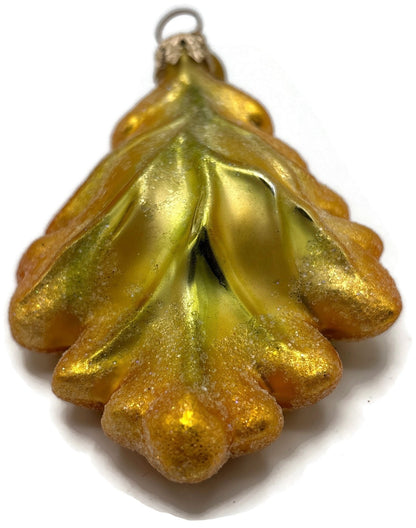 Christopher Radko Mini Oak Frost Yellow Leaf Glass Christmas Ornament 98 164 09