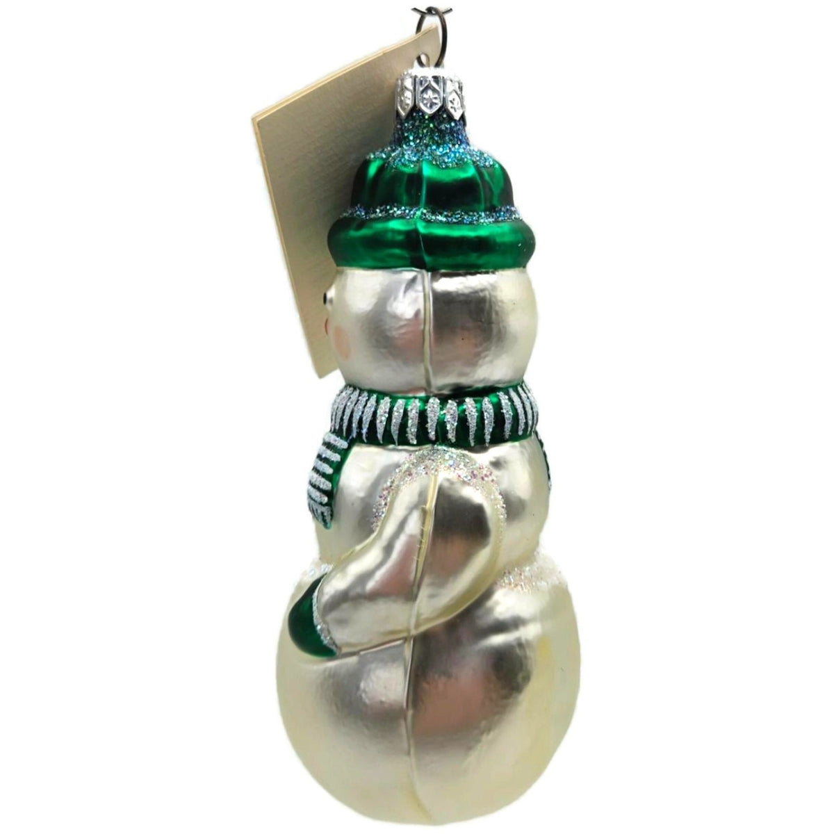 Patricia Breen Snowman Green Pearl White Striped Glass Christmas Ornament 95236