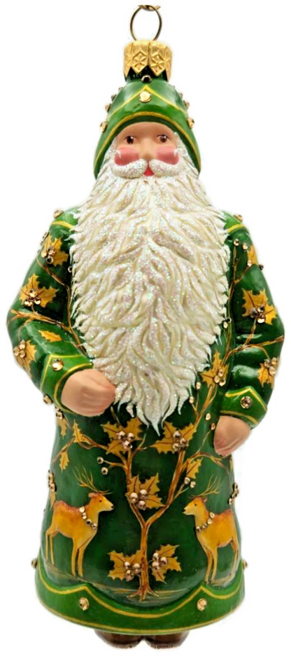 Patricia Breen 2014 Festonne Claus Green Gold Reindeer Christmas Ornament 34260