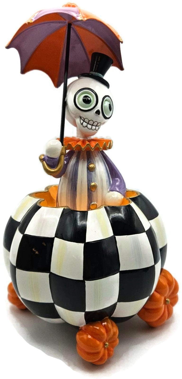 MacKenzie Childs Courtly Check Skeleton Pumpkin Carriage Halloween Figurine8