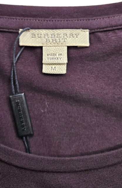 Burberry Brit Dark Black Currant Check Cuff Scoop Neck Top Medium NWT8