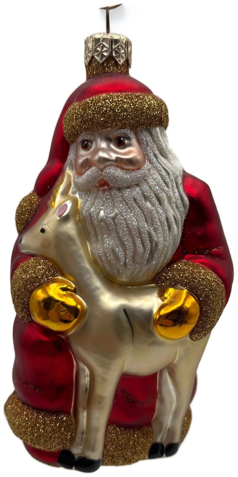 Patricia Breen Santa and Sarenka Fawn Deer Red Gold Christmas Tree Ornament 98380