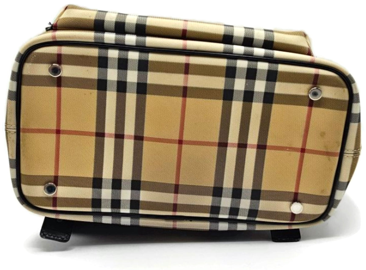 Burberry Check Drawstring Backpack Beige Black Trim Front Pocket Rucksack10