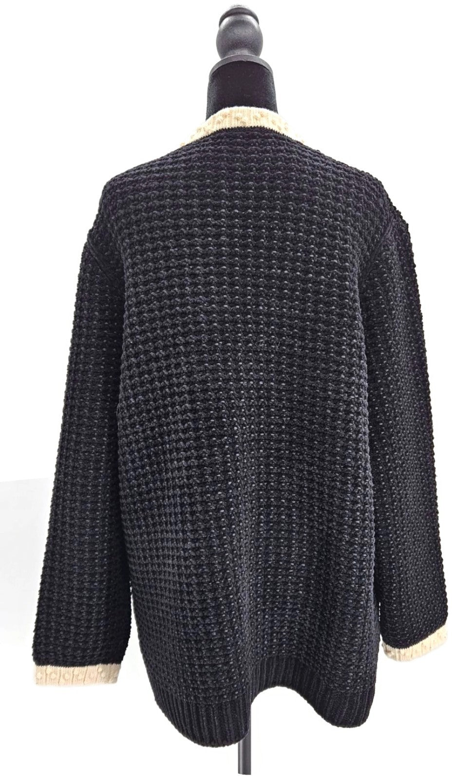 CHANEL Black White Wool Blend CC Button Cardigan Size 444