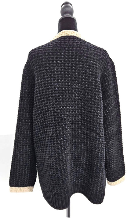 CHANEL Black White Wool Blend CC Button Cardigan Size 444