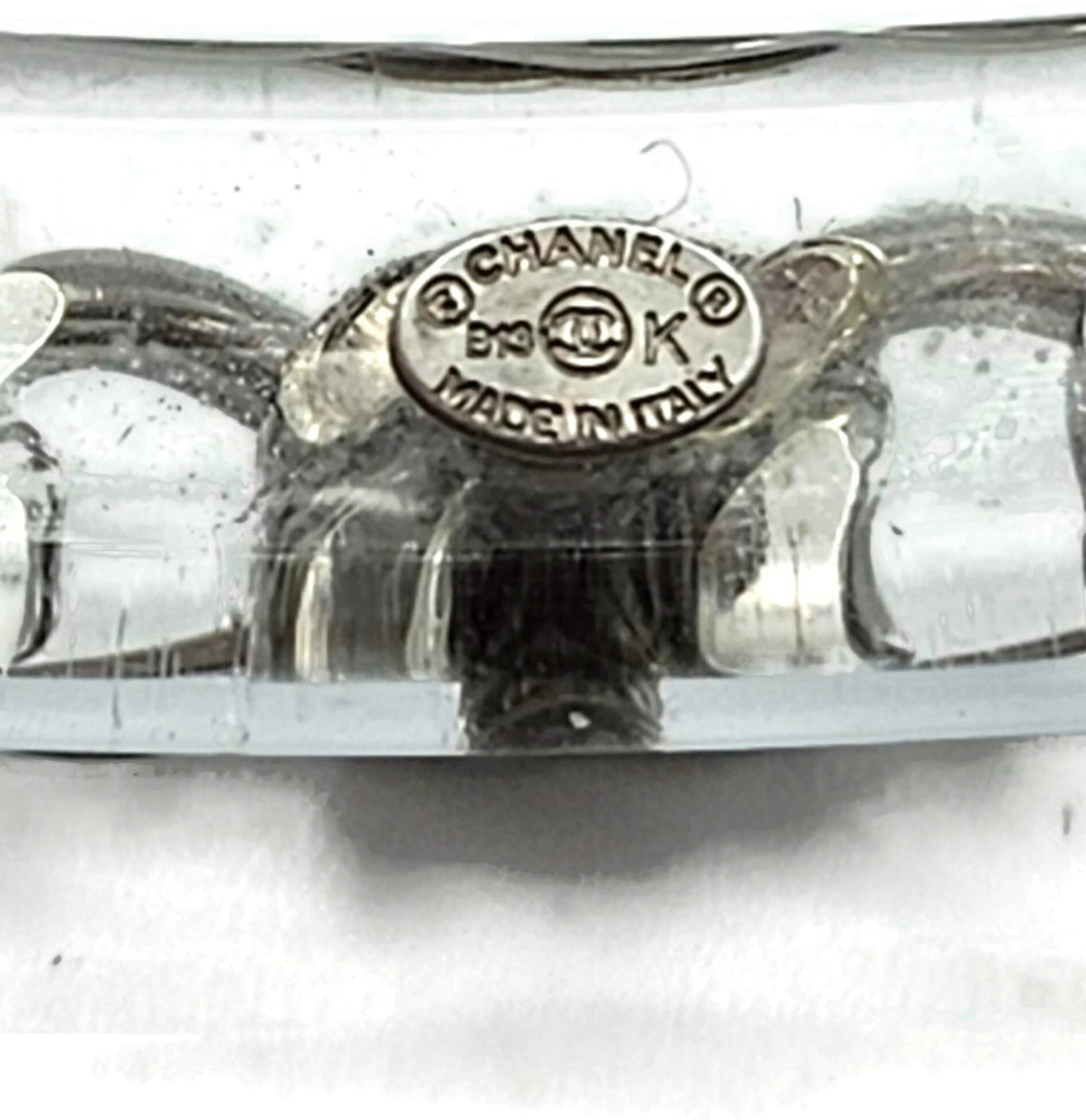 CHANEL Clear Acrylic Silver Chain Bangle Bracelet Set of 3 CC Logo Made in Italy6