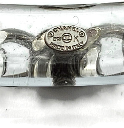 CHANEL Clear Acrylic Silver Chain Bangle Bracelet Set of 3 CC Logo Made in Italy6