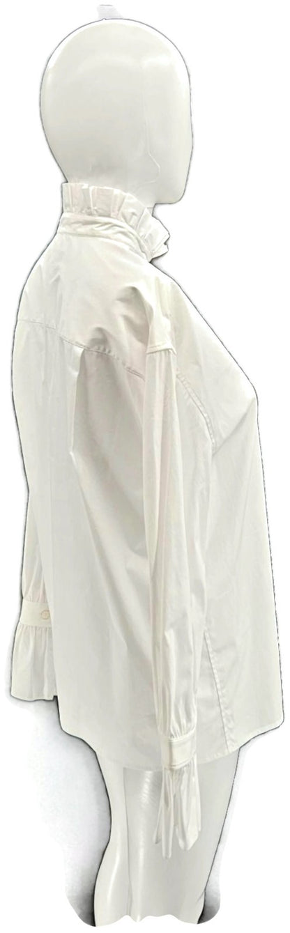 Burberry London Women's White Ruffle Collar Cuff Cotton Button Up Shirt US 6 NWT4