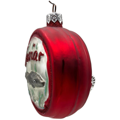 Patricia Breen Caviar Tin Red Round Glitter Fish Eggs Christmas Ornament 96065