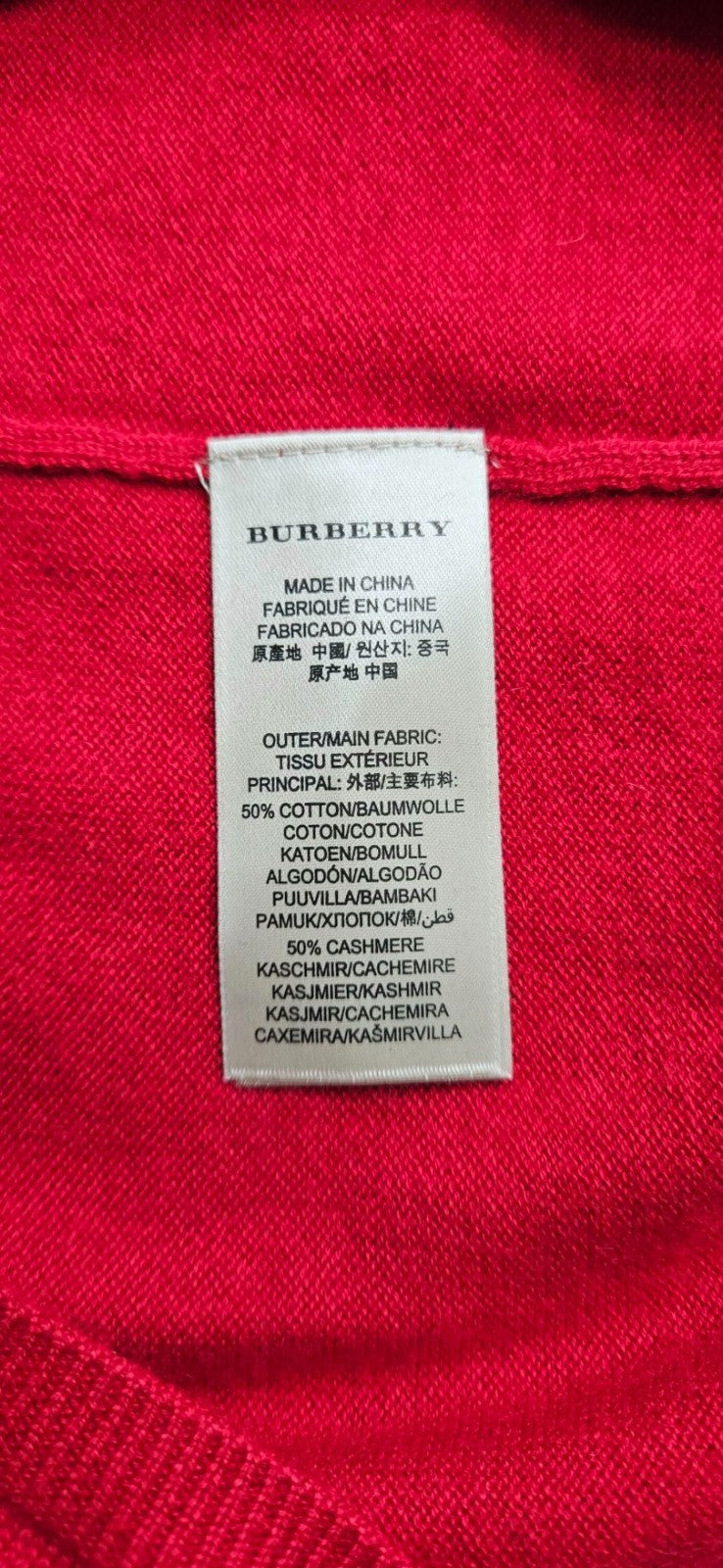 Burberry Brit Military Red Cashmere V neck Pullover Longsleeve Womens Medium NWT9