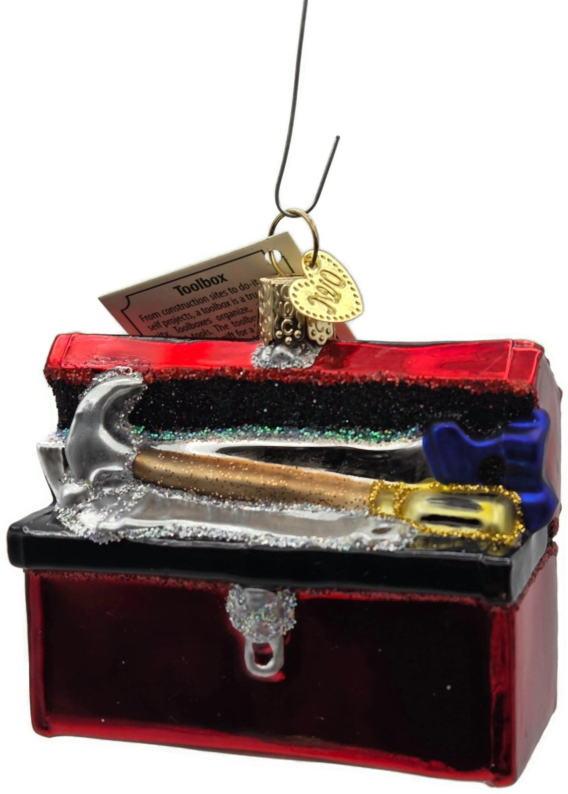 Old World Christmas Tool Box Hammer Red Glitter Glass OWC Holiday Tree Ornament6