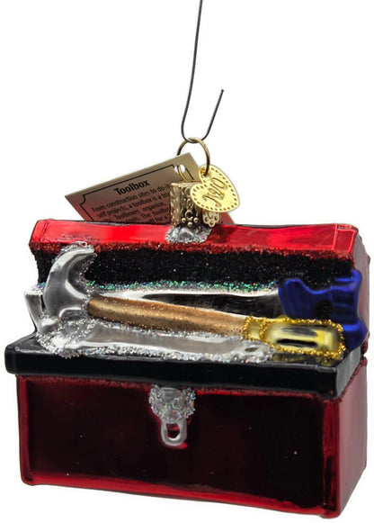 Old World Christmas Tool Box Hammer Red Glitter Glass OWC Holiday Tree Ornament6