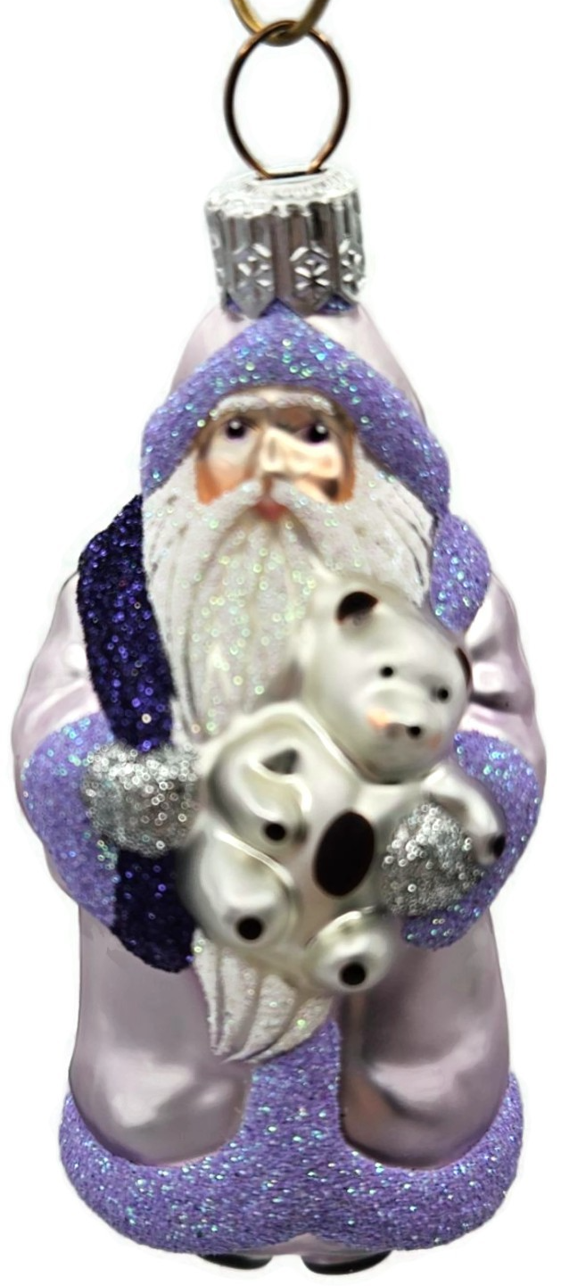 Patricia Breen Miniature Santa And Teddy Lavender Christmas Tree Ornament 99530