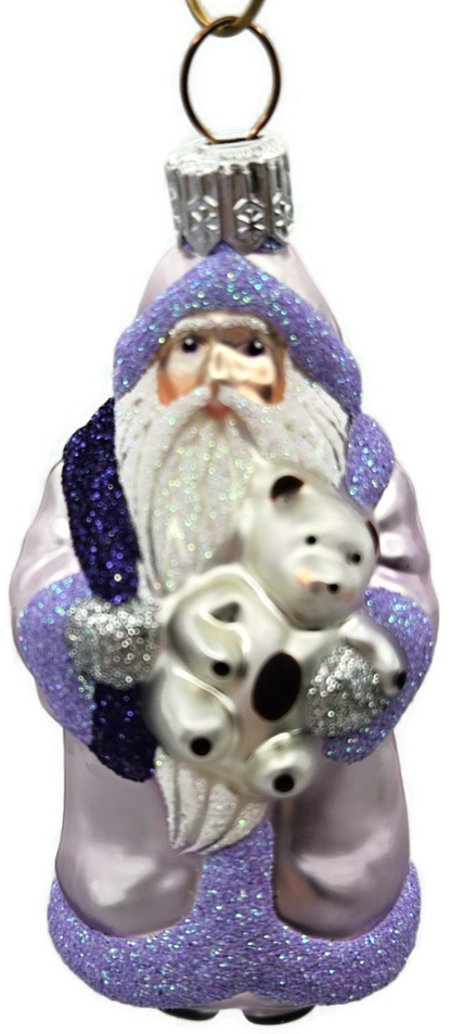 Patricia Breen Miniature Santa And Teddy Lavender Christmas Tree Ornament 99530