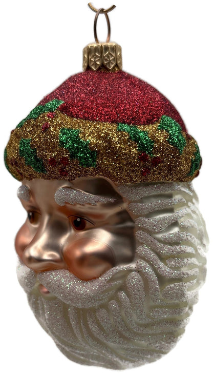 Patricia Breen Morris Santa Red Gold Glittered Holly Christmas Ornament 20256