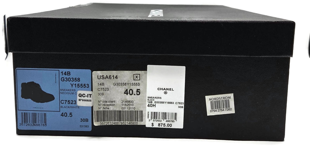 Chanel CC Low Top Sneakers Black Leather Platform Athletic Shoes Women Size 40.512