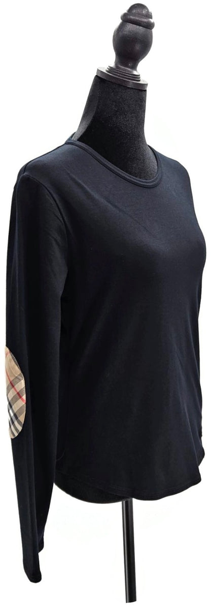 Burberry London Black Check Elbow Patch Long Sleeve Top Women's Large NWT7