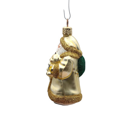 Patricia Breen Miniature Santa and Teddy Gold Green Sack Christmas Ornament 99533