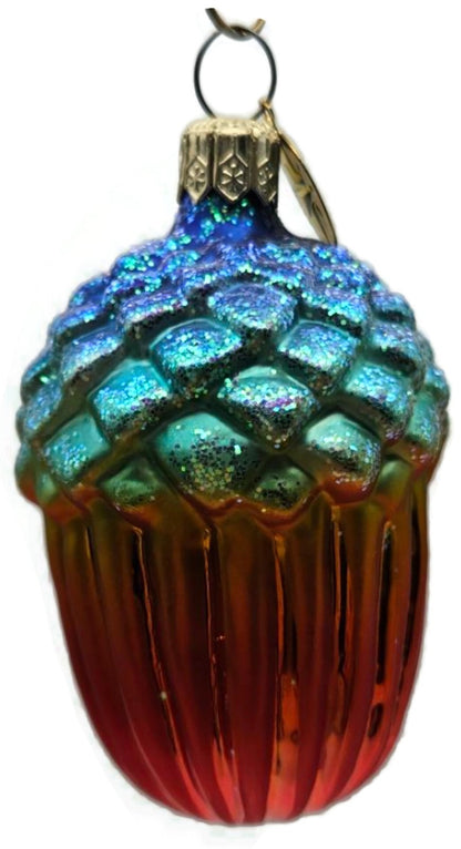 Christopher Radko Winter Acorn Blue Orange Ribbed Christmas Holiday Ornament2