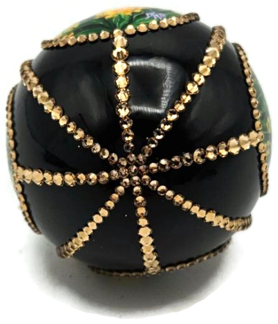 Patricia Breen Medium Egg Spring 1610 Jeweled Black Floral Easter Ornament 33149