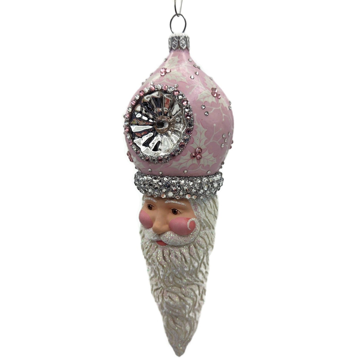 Patricia Breen Vendome Claus Pink White Reflector Christmas Ornament CATZ 34417