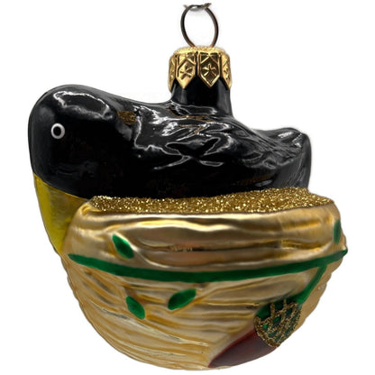 Patricia Breen Nesting Instinct Black Gold Acorns Birds Christmas Ornament 95140