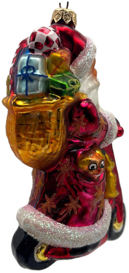Christopher Radko Scooting Star Santa Scooter Glass Christmas Ornament 97 263 08