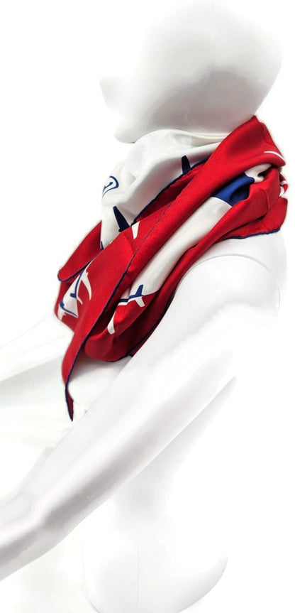 Chanel 16S Airport Airline CC Logo Silk Square Scarf Red White Lagerfeld NWT6
