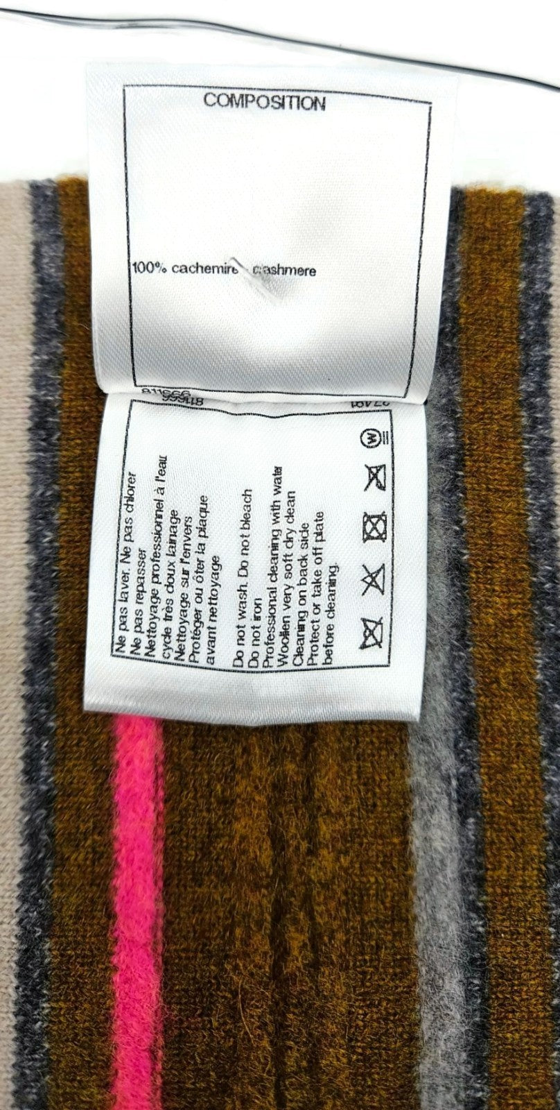 Chanel 14A Paris Dallas Cashmere Scarf Wrap Stole Striped Pink Fringe Italy NWT9